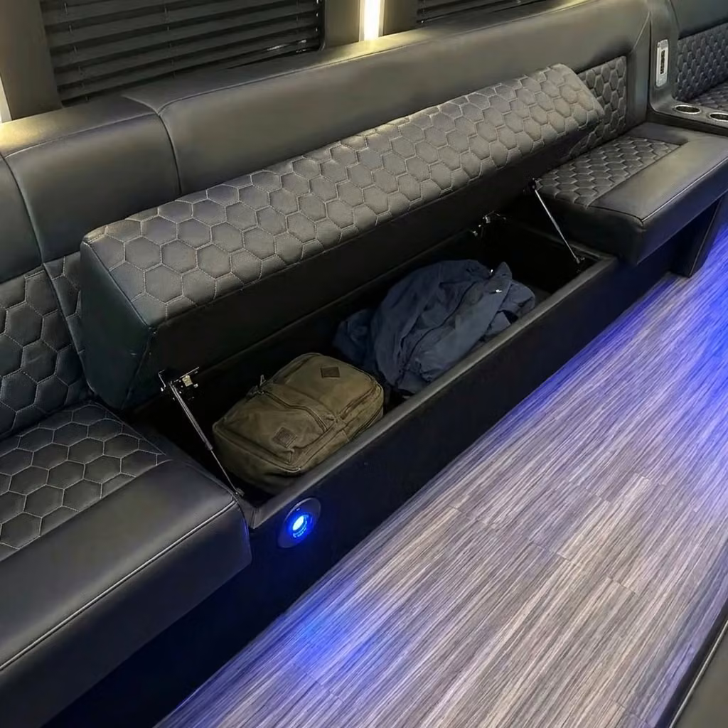 mcdonough party bus under seat storage