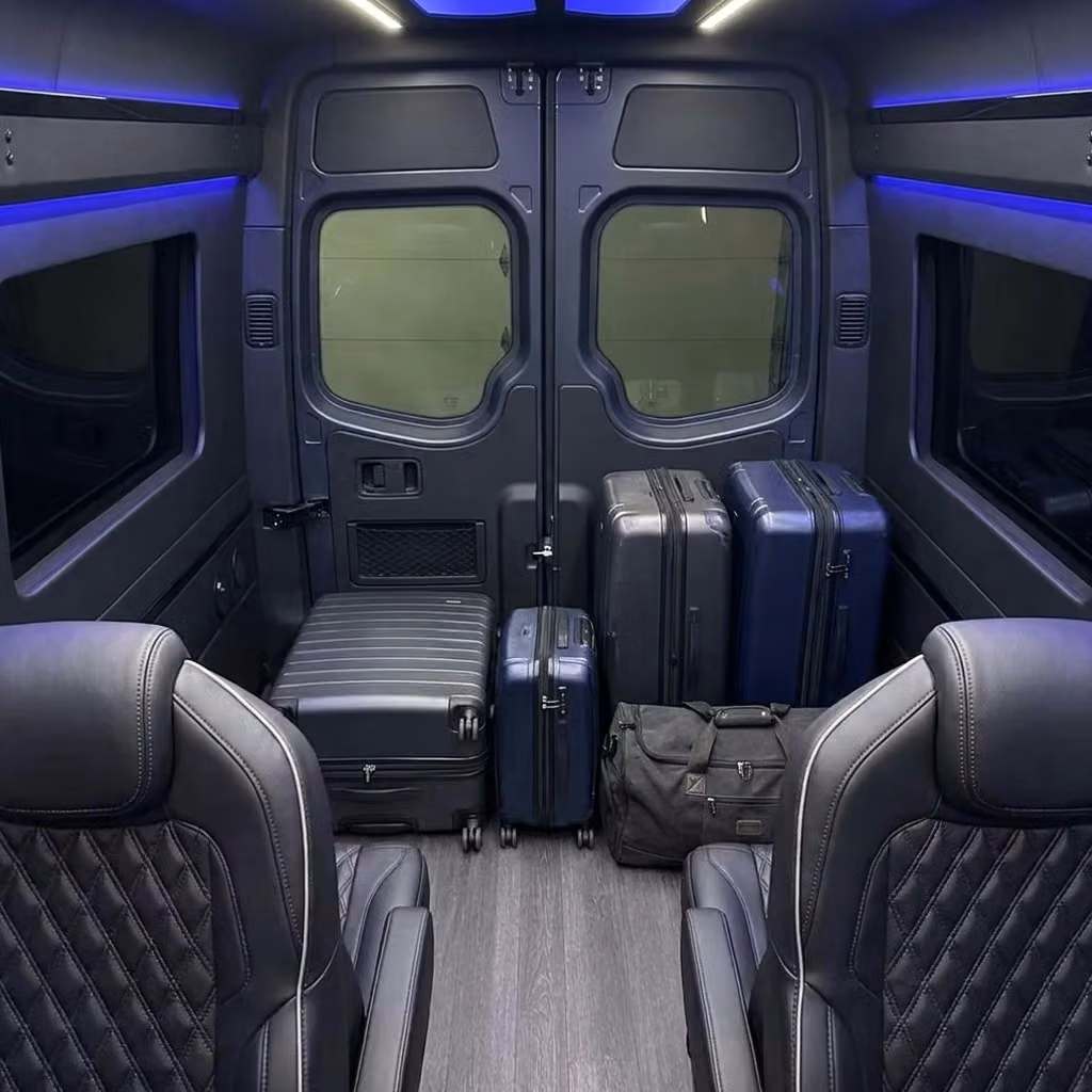 mcdonough sprinter van rental with driver luggage area